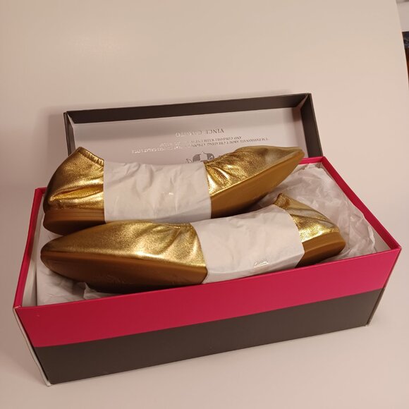 New Vince Camuto Gold Leather Ballet Slippers Shoes - Picture 8 of 8